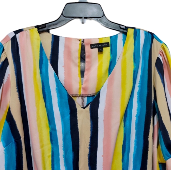 Lane Bryant Colorful Striped Short Sleeve Babydoll Top Women's Plus Size 22 - Picture 3 of 8